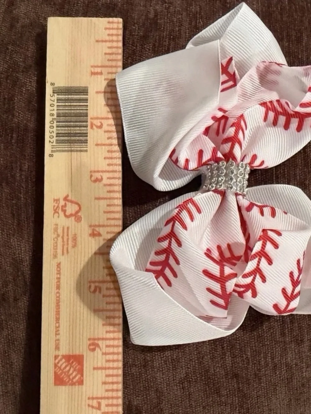 White and Red Baseball Stitch Bow Hair Clip - Kids MLB